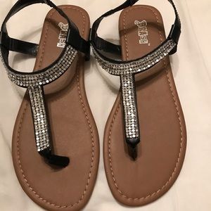 Rhinestone & Black Strap Sandals
